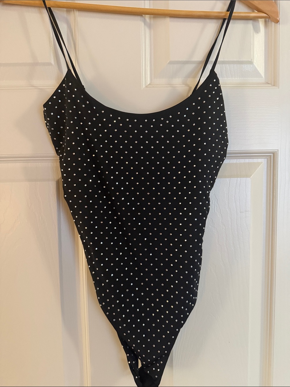 Zara Black Crystal Bodysuit with Thin Straps